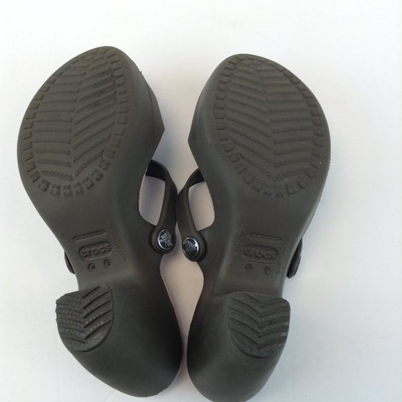 Crocs Cyprus Block Heels Brown Pink Criss Cross Strap - Picture 11 of 16
